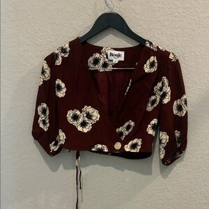 Rouje Wine Floral Wrap Crop Top